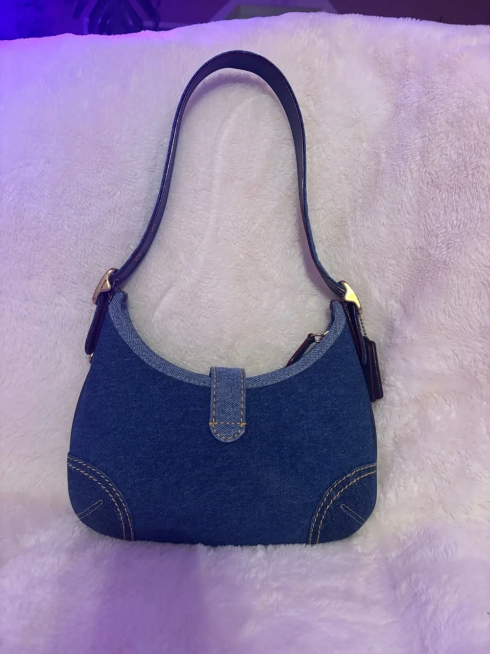Coach Denim Shoulder Bag with Dark Brown Leather Strap - Picture 2 of 5